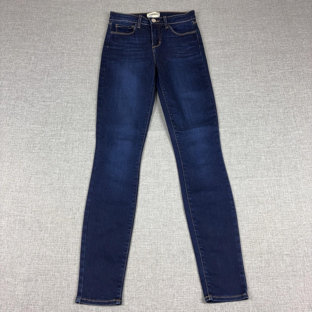 L'Agence Jeans Womens 24 Blue Dark Wash Mid Rise Skinny Stretch Denim Made USA